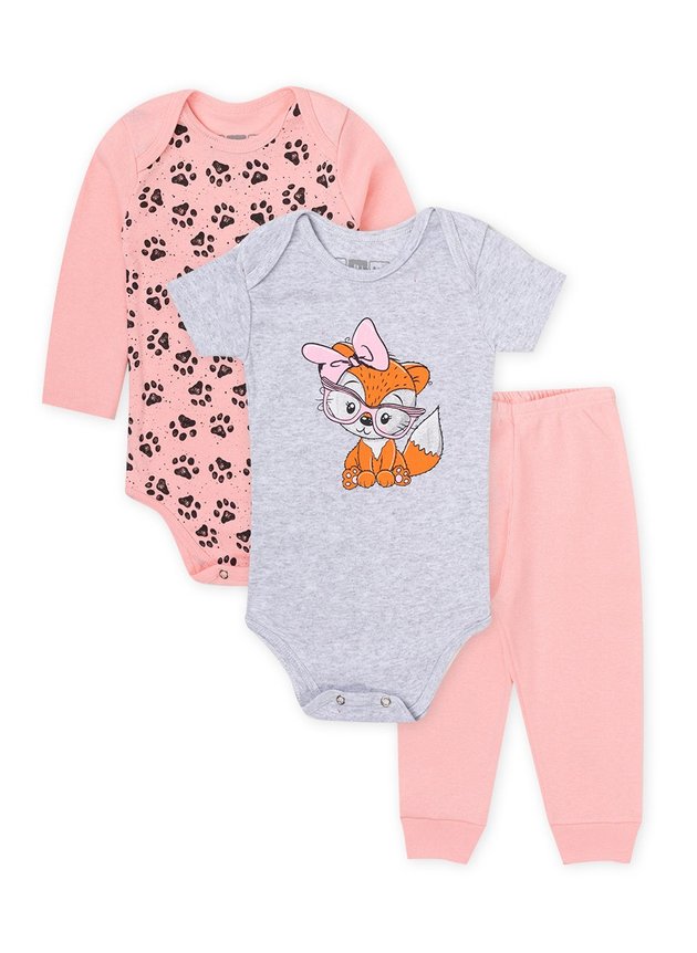 KIT BODY BEBÊ 3 PEÇAS INFANTIL RAPOZINHA LALUNA ROSA
