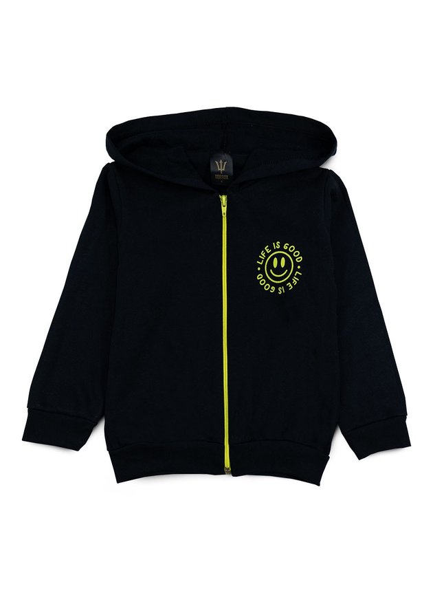 Conjunto Infantil Masculino Moletom com Capuz e Zíper Neon  Preto- Torrox