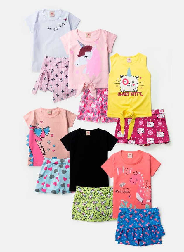 Kit 6 Conjuntos Infantil Menina Feminino Atacado Barato 2 ao 8