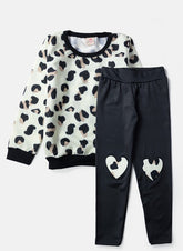 Conjunto Infantil Feminino Moletom Animal Print Creme 0046