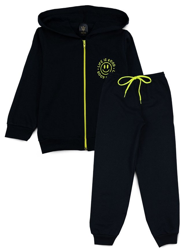 Conjunto Infantil Masculino Moletom com Capuz e Zíper Neon  Preto- Torrox