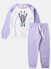 Conjunto Infantil Feminino Moletom Girafa com Óculos Lilás 0045
