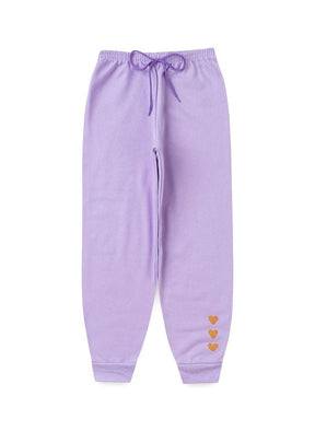 Conjunto Infantil Feminino Moletom C/Capuz Recorte Coração Lilás 0015