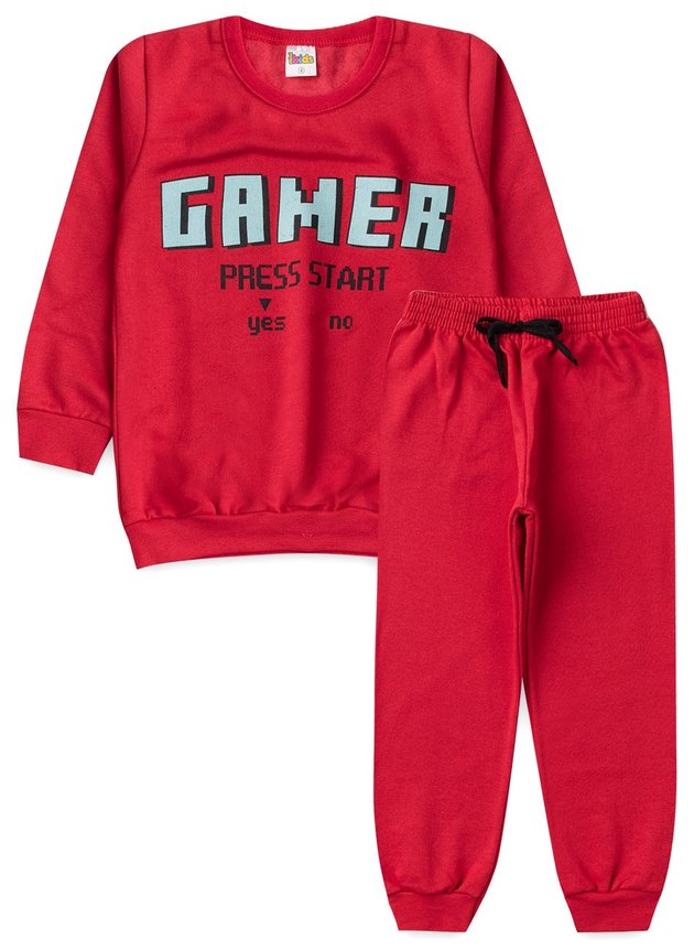 Conjunto Infantil Masculino  Moletom Gamer Press Start Vermelho 1771 - Labelli