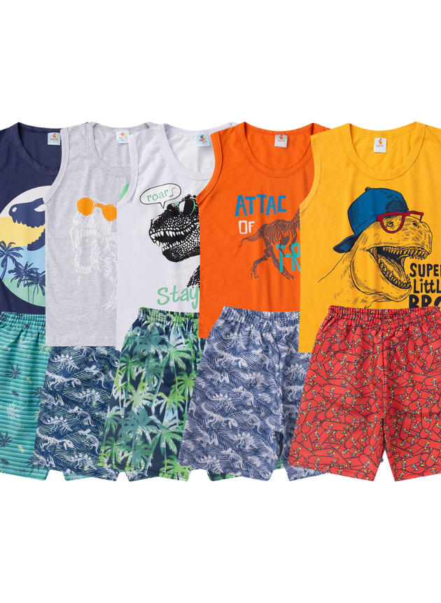 Kit 5 Conjuntos Infantil Regata Menino Verão
