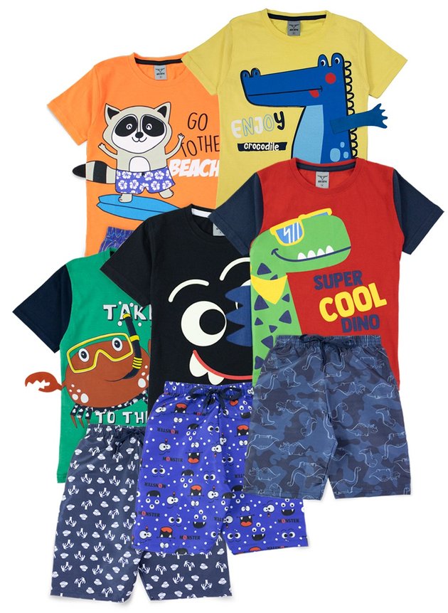 Kit 5 Conjunto Infantil Manga Curta Peça Interativa Menino Keki Boys