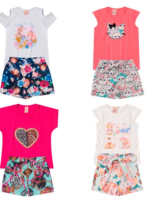 Kit Lote 4 Conjunto Infantil Menina Modas